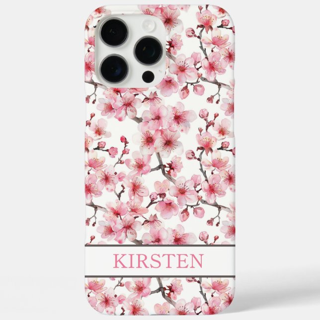 Funda iPhone 16 Pro Max Cherry Blossoms Sakura Pattern Monogrammed (Reverso )