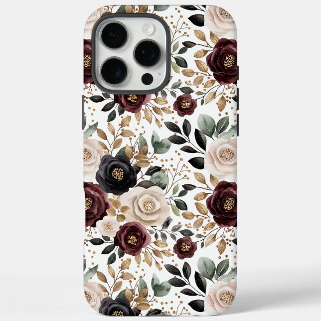 Funda iPhone 16 Pro Max Chic Burgundy Crema Floral   (Reverso)