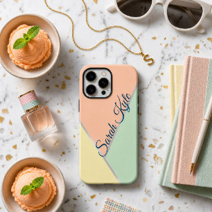 Funda iPhone 16 Pro Max Chic Moderno Rosa Melocotón Amarillo Menta Nombre 
