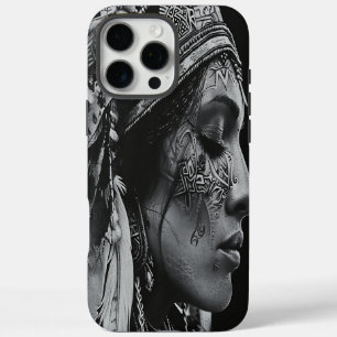 Funda iPhone 16 Pro Max Chica guerrero indio adornado con arte tradicional