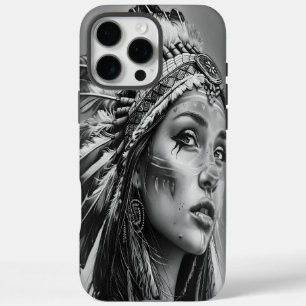 Funda iPhone 16 Pro Max Chica guerrero indio con atuendo tradicional