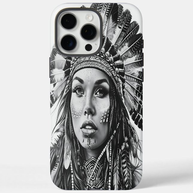 Funda iPhone 16 Pro Max Chica guerrero indio de Feathered (Reverso)