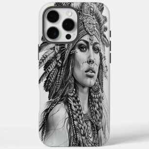 Funda iPhone 16 Pro Max Chica guerrero indio de Feathered