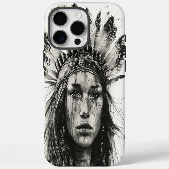 Funda iPhone 16 Pro Max Chica guerrero indio de Feathered (Reverso)