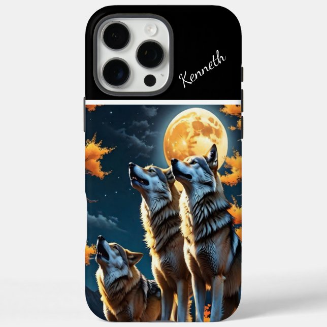 Funda iPhone 16 Pro Max Cielo pintado de sol con lobos (Reverso)