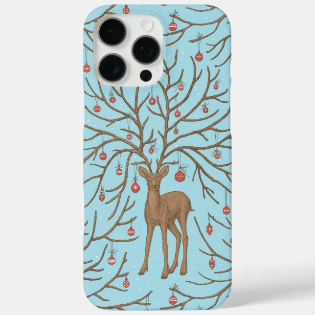 Funda iPhone 16 Pro Max ciervo de Navidad en azul (Reverso )