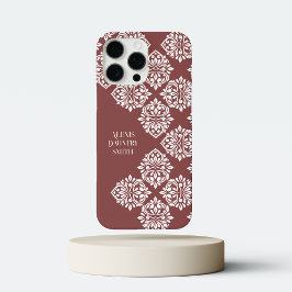Funda iPhone 16 Pro Max Clásico Damask Resumen Geométrico Pastel Rojo