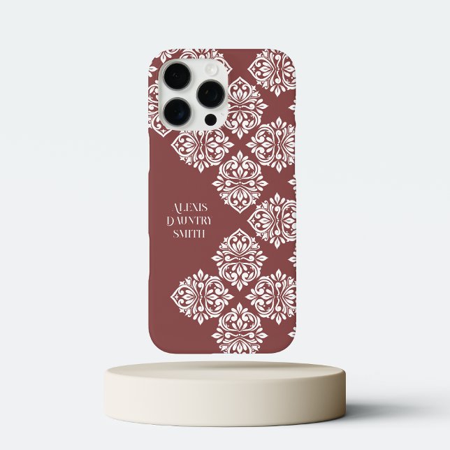 Funda iPhone 16 Pro Max Clásico Damask Resumen Geométrico Pastel Rojo (Subido por el creador)