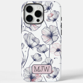 Funda iPhone 16 Pro Max Clásico moderno Floral Botánico Monogramado iPhone