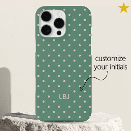 Funda iPhone 16 Pro Max Clásico Teal Rosa Monograma Personalizado Lunares 