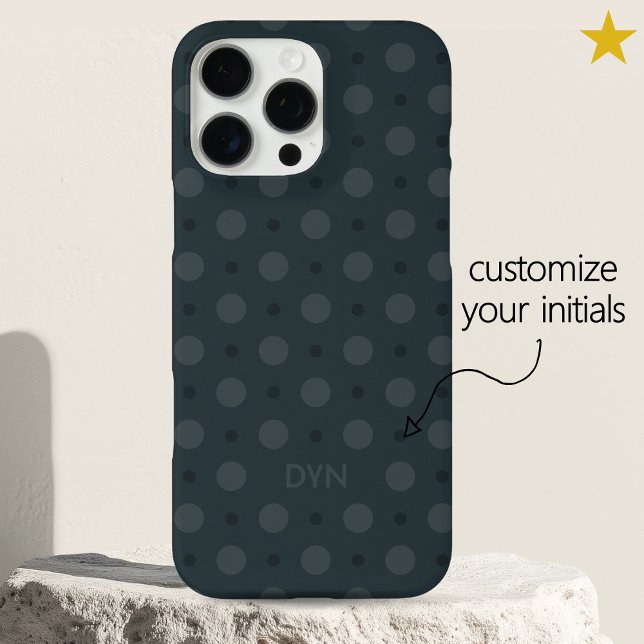 Funda iPhone 16 Pro Max Classic Blue Dots Pattern Custom Name Initials (Subido por el creador)