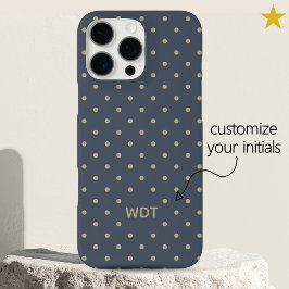 Funda iPhone 16 Pro Max Classic Navy Blue Custom Monogram Polka Dot 