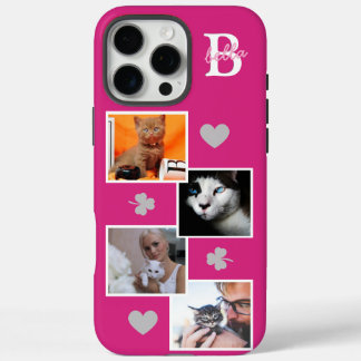 Funda iPhone 16 Pro Max Colage de fotos de gato personalizado monograma ro