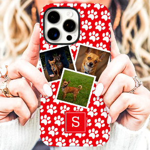 Funda iPhone 16 Pro Max Colage de Fotos de Mascotas Huella de Garra Monogr