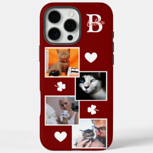 Funda iPhone 16 Pro Max Colaje de fotos de gato personalizado monograma gr