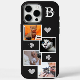 Funda iPhone 16 Pro Max Colaje de fotos de gato personalizado monograma ne