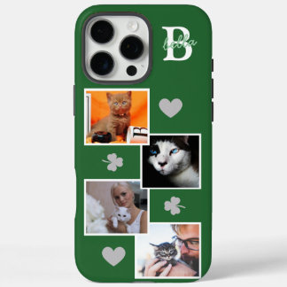 Funda iPhone 16 Pro Max Colaje de fotos de gato personalizado monograma ve