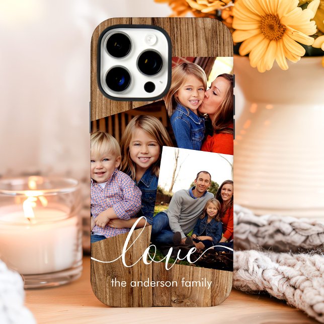 Funda iPhone 16 Pro Max Collage de fotos de familia Rustic Wood (Subido por el creador)