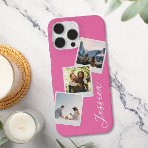 Funda iPhone 16 Pro Max Collage de fotos instantáneo monograma retro