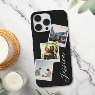 Funda iPhone 16 Pro Max Collage de fotos instantáneo monograma retro