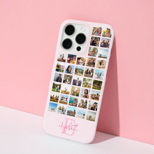 Funda iPhone 16 Pro Max Collage de fotos Monograma Personalizado 36