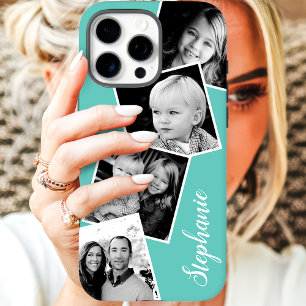 Funda iPhone 16 Pro Max Collage de Fotos Personalizadas 4 Cuadrados Verde 