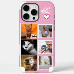 Funda iPhone 16 Pro Max Collage de fotos personalizadas de gato rosa con n