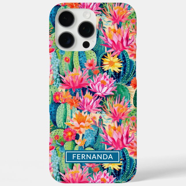 Funda iPhone 16 Pro Max Colorful Blooming Cacti Personalized (Reverso )