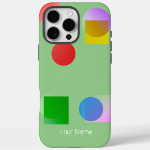 Funda iPhone 16 Pro Max Coloridos Círculos y plazas vivos, nombre verde sa