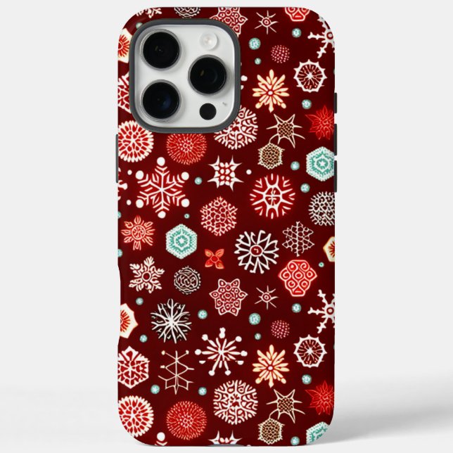 Funda iPhone 16 Pro Max Copos de nieve en Borgoña (Reverso)