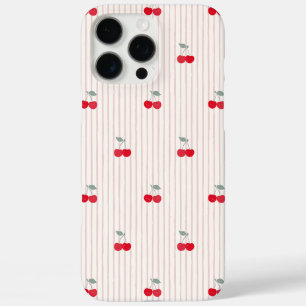 Funda iPhone 16 Pro Max Coqueta Retro Tendencia Fresas Pinstripe Rojo