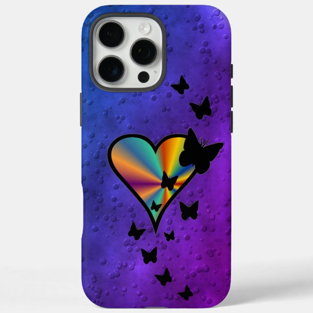 Funda iPhone 16 Pro Max Corazón arcoiris y mariposa (Reverso)