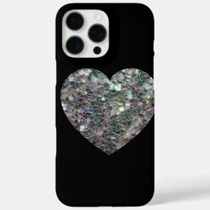 Funda iPhone 16 Pro Max Corazón de mosaico de plata brillante y colorido