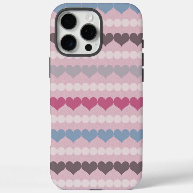 Funda iPhone 16 Pro Max Corazón rayado y patrón de círculos (Reverso)