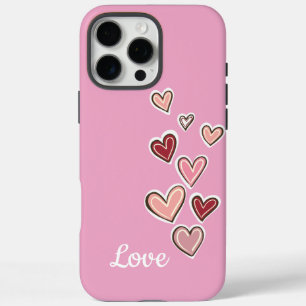 Funda iPhone 16 Pro Max Corazones de amor rosados Girly