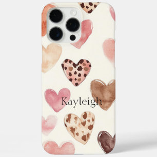 Funda iPhone 16 Pro Max Corazones de impresión de leopardo marrón rosado