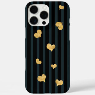 Funda iPhone 16 Pro Max Corazones de oro de la franja negra oscura