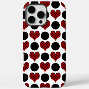 Funda iPhone 16 Pro Max Corazones de puntos de polka roja y patrón de círc