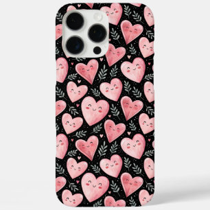 Funda iPhone 16 Pro Max Cortos corazones kawaii patrones rosados y negros