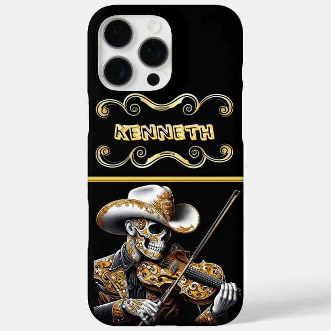 Funda iPhone 16 Pro Max Cowboy Skeleton Jugando El Violin (Reverso )