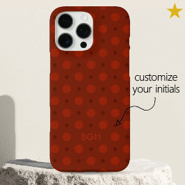 Funda iPhone 16 Pro Max Cozy Red Orange Dots Pattern Custom Name Initials