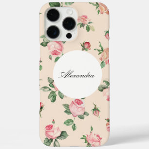 Funda iPhone 16 Pro Max Crema rosa rosa rosa floral para Rosas