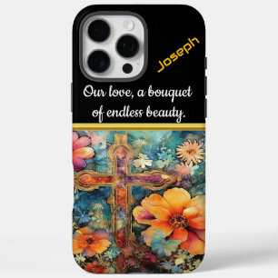 Funda iPhone 16 Pro Max Cruce colorida entre flores florecientes