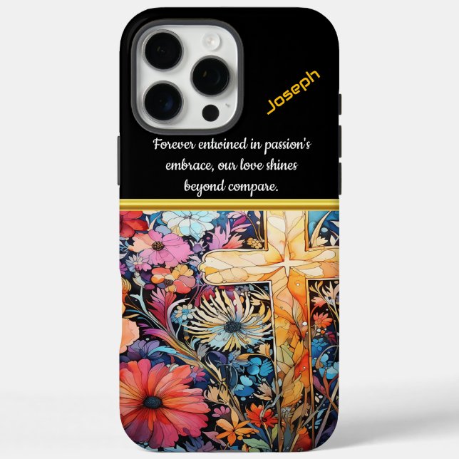 Funda iPhone 16 Pro Max Cruza vibrante con flores florecientes (Reverso)