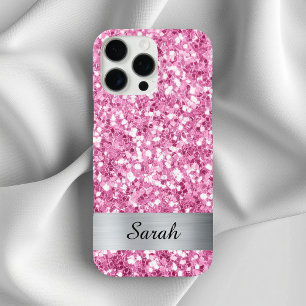 Funda iPhone 16 Pro Max Cuadrado de Purpurina Brillante Rosa Claro de Lámi
