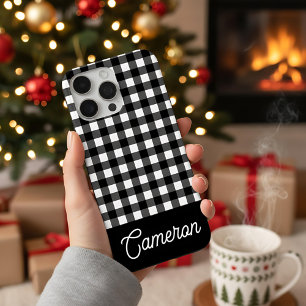 Funda iPhone 16 Pro Max Cuadro de Búfalo Negro y Blanco con Nombre Persona