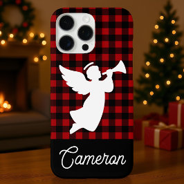 Funda iPhone 16 Pro Max Cuadro Rojo y Negro con Nombre Personalizado de Án