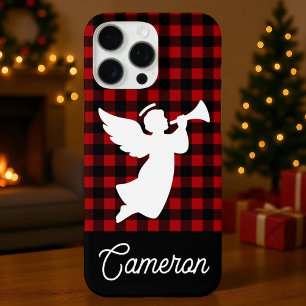 Funda iPhone 16 Pro Max Cuadro Rojo y Negro con Nombre Personalizado de Án