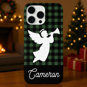 Funda iPhone 16 Pro Max Cuadro verde y negro con nombre personalizado de á