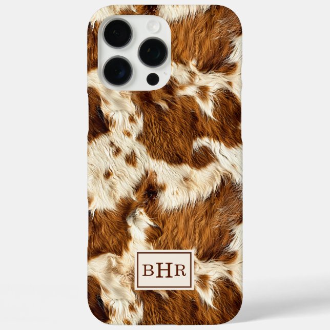 Funda iPhone 16 Pro Max Cuero de Vaca Marrón con Lunares Monogramado (Reverso )